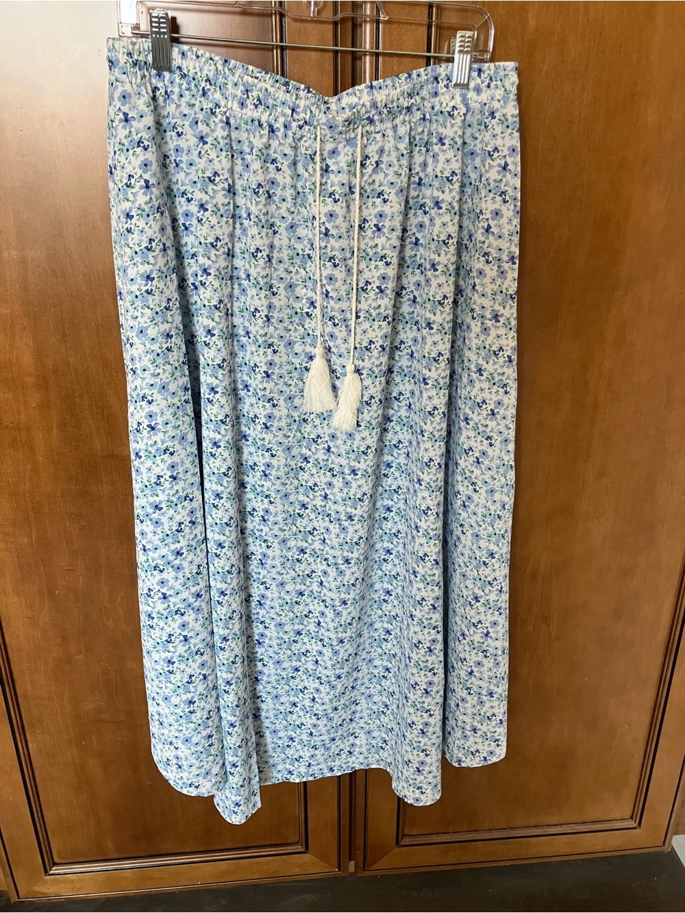 zeagoo Light Blue Floral Maxi Skirt with Tassel Tie